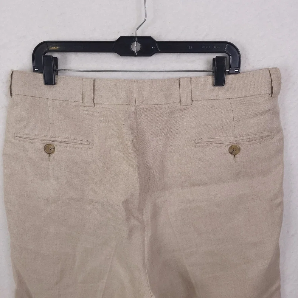 Ermenegildo Zegna Linen Trousers Mens 50 Beige Pleated Cuffed Italian Luxury